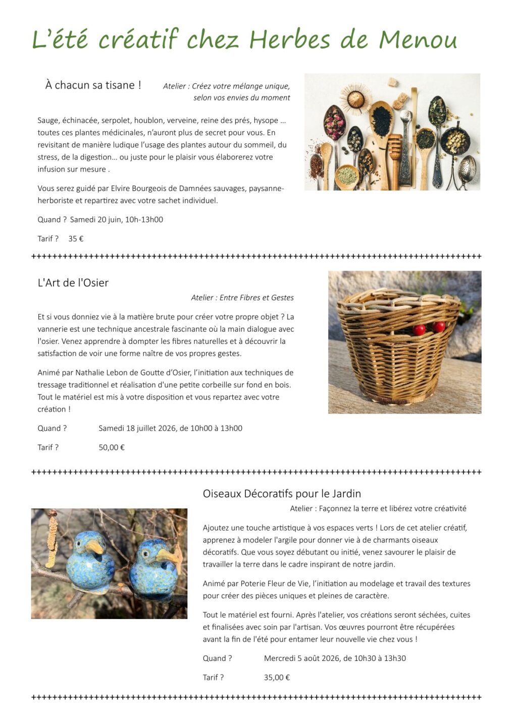 Atelier créatif chez Herbes de Menou L’Art de l’Osier Pépinière Herbes de Menou Menou