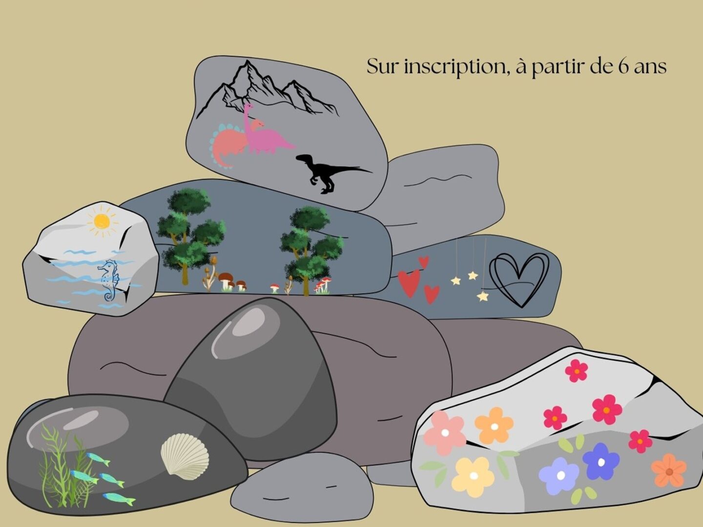 Atelier créatif Les petits mondes sur galets Médiathèque La Source Sallebœuf