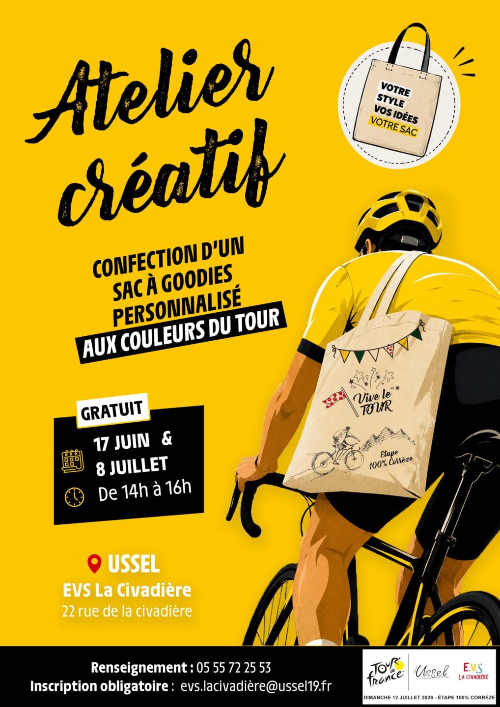 Atelier créatif spécial Tour de France sac à goodies  Ussel