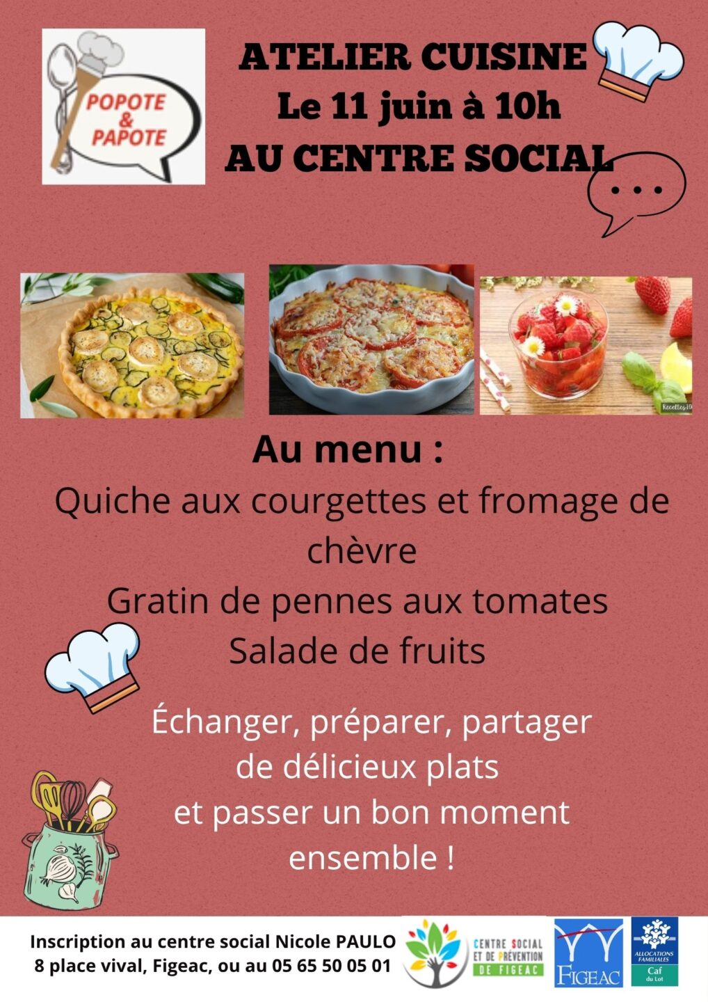 Atelier cuisine Popote et Papote au Centre Social Nicole Paulo Figeac