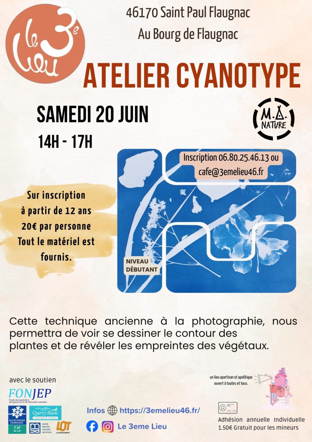 Atelier cyanotype au 3ème Lieu Saint-Paul-Flaugnac