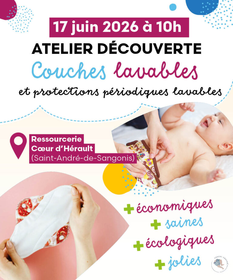 ATELIER DÉCOUVERTE DES COUCHES ET PROTECTIONS PÉRIODIQUES LAVABLES Saint-André-de-Sangonis