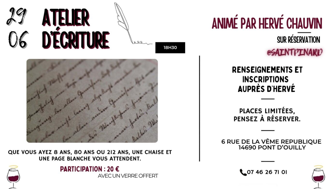 Atelier d&rsquo;écriture à la cave Saint-Pinard Et si on scribouillait ?  Pont-d&rsquo;Ouilly