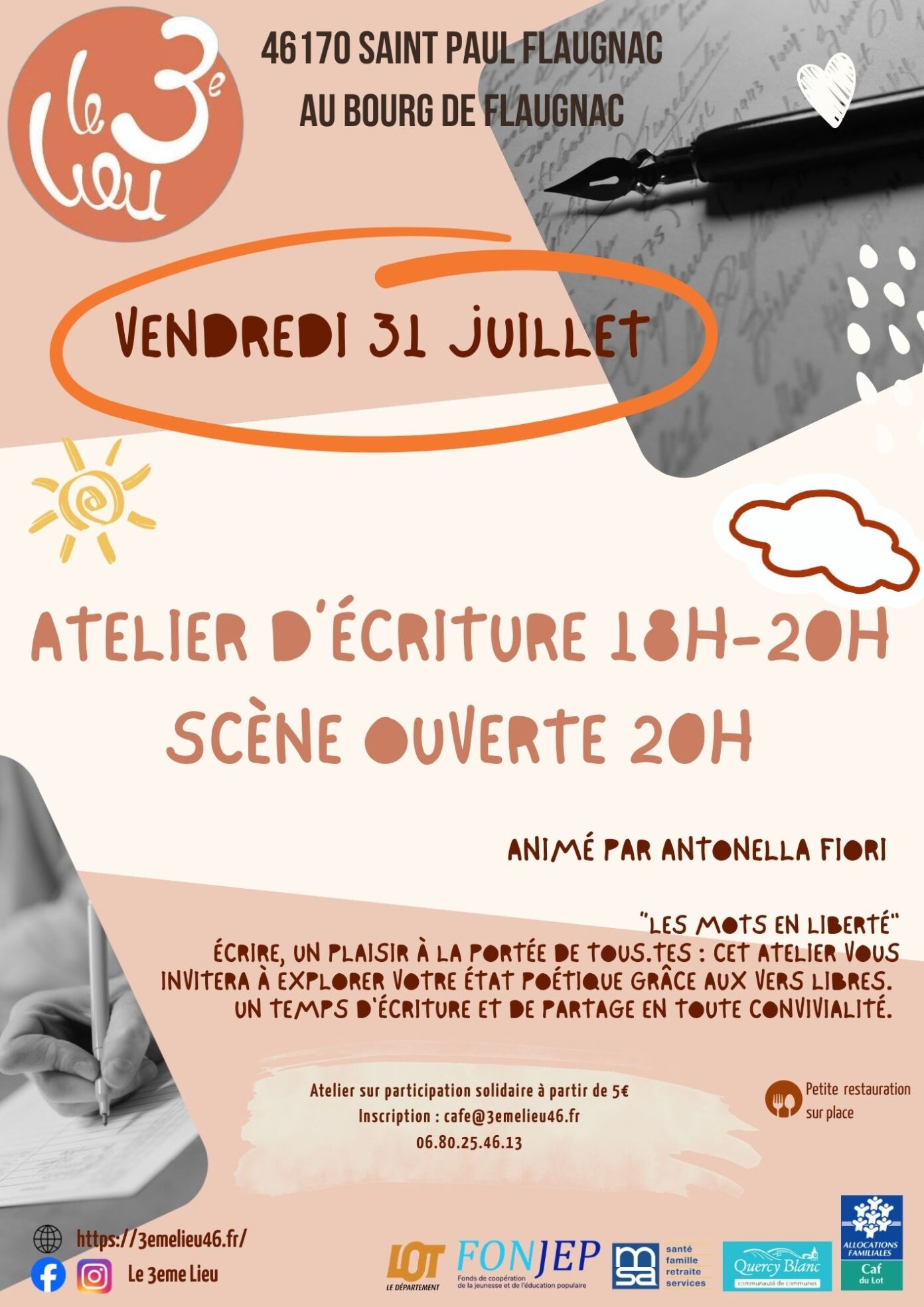 Atelier d&rsquo;écriture et scène ouverte au 3ème Lieu Flaugnac Saint-Paul-Flaugnac
