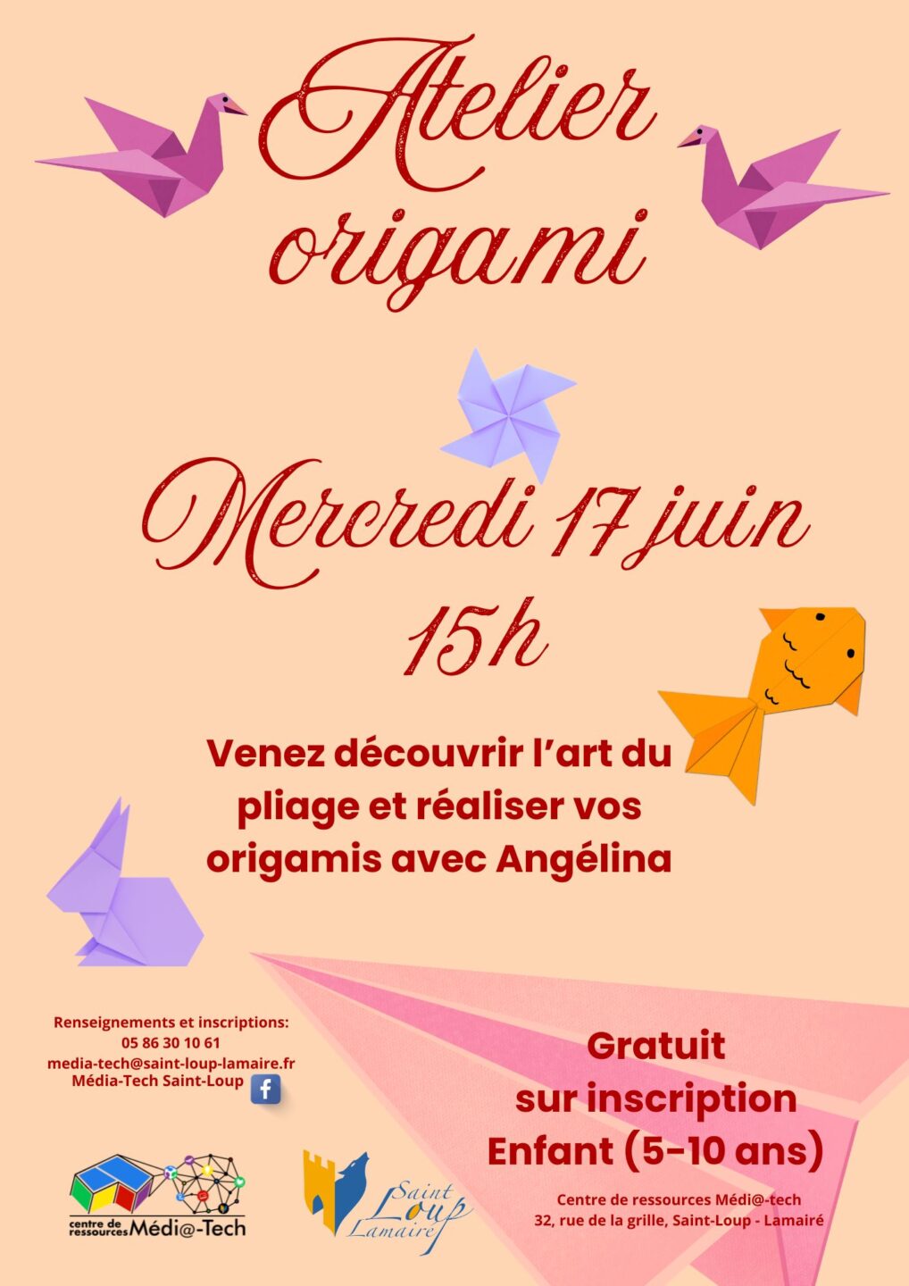 Atelier origami, à la Médi@tech Saint-Loup-Lamairé