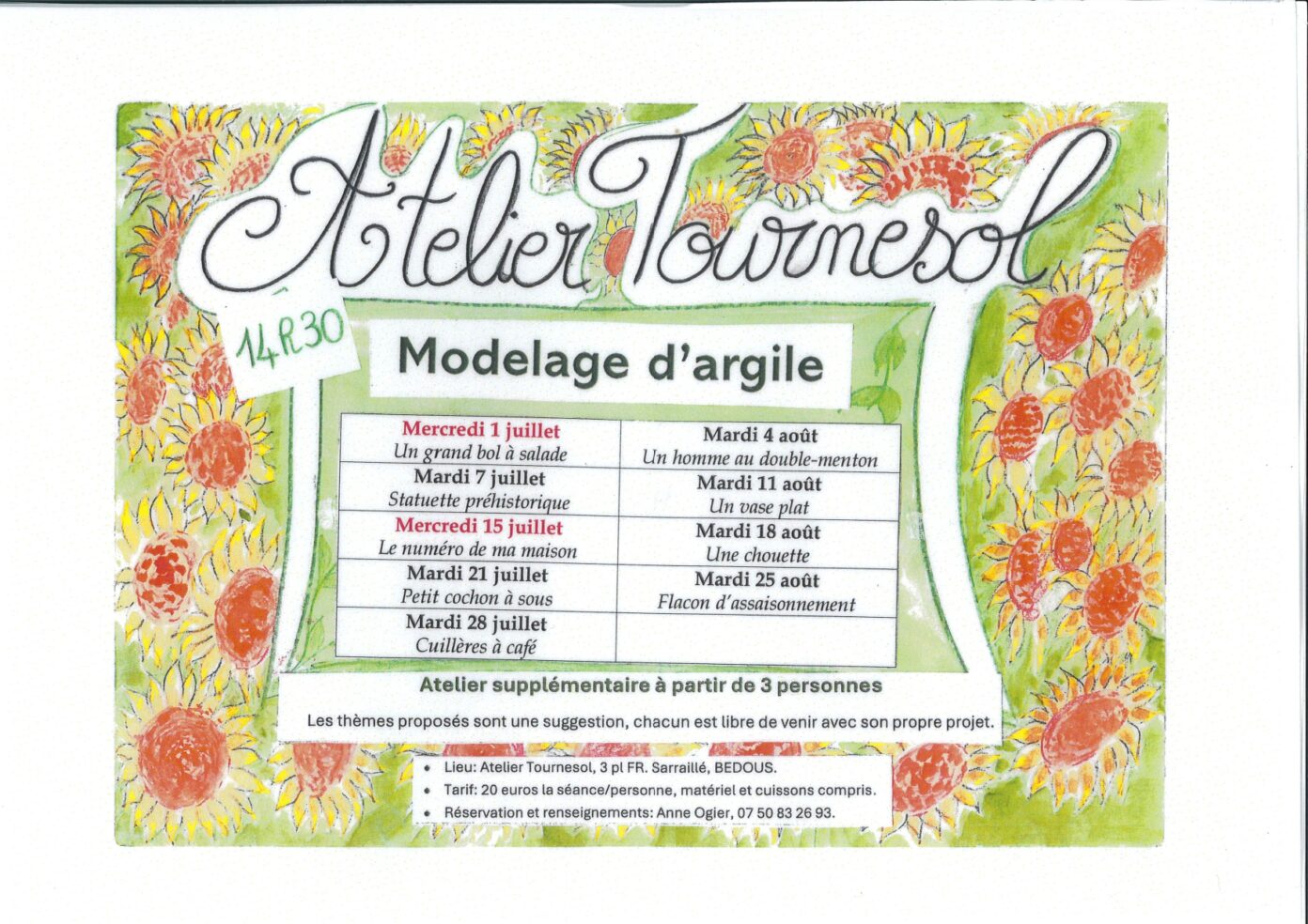 Atelier Tournesol Modelage d&rsquo;argile  Bedous