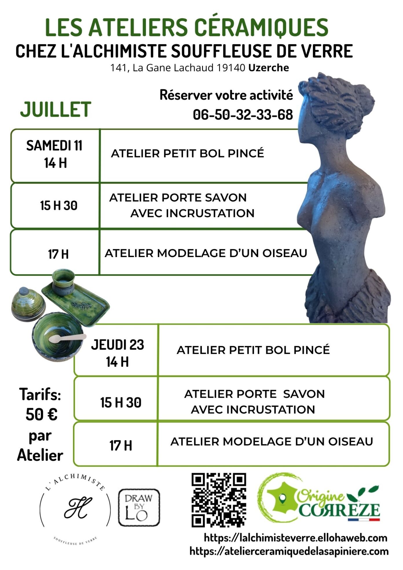 Ateliers céramique chez la souffleuse de verre  Uzerche