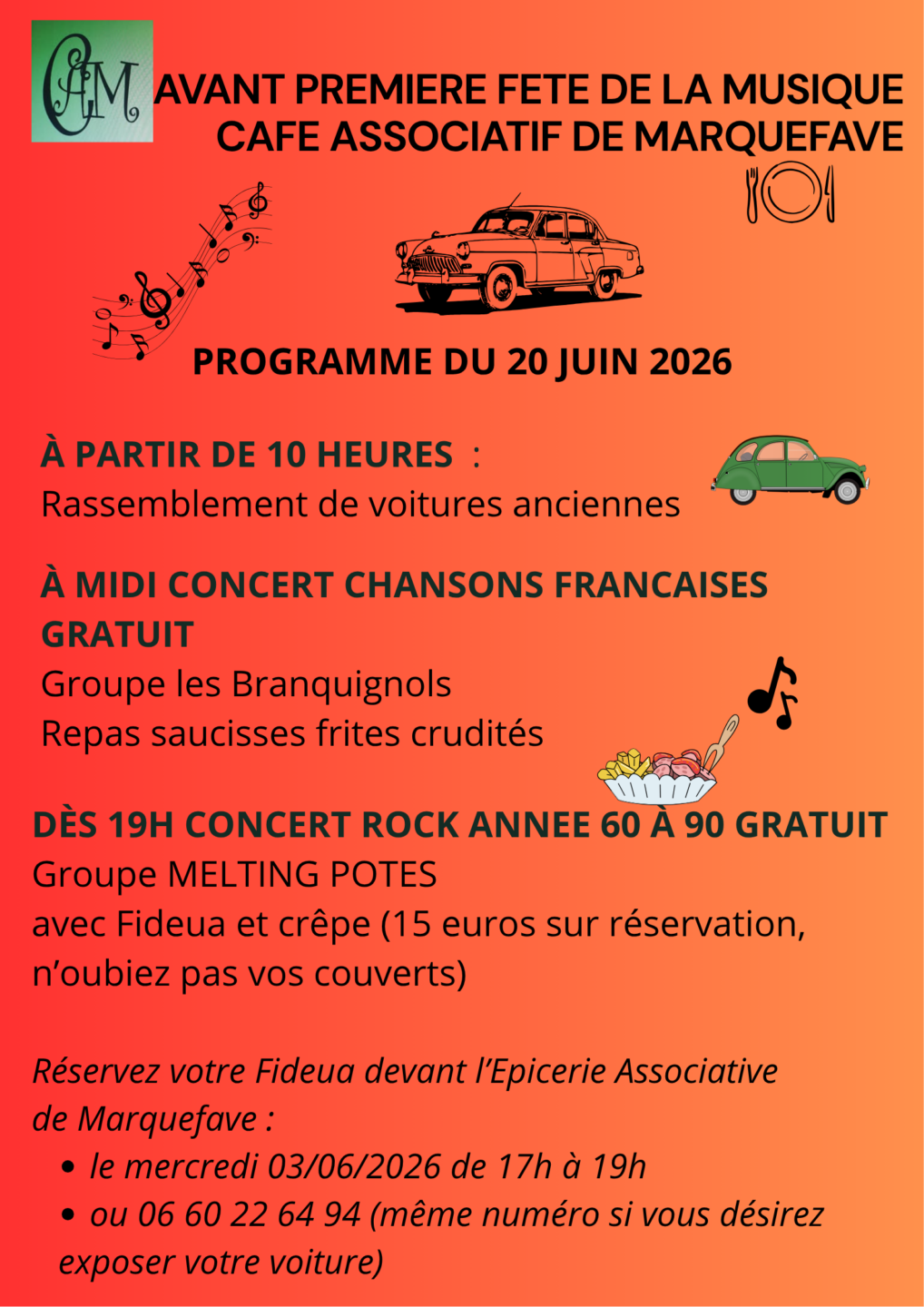 AVANT PREMIÈRE DE LA FÊTE DE LA MUSIQUE CAFE ASSOCIATIF Marquefave