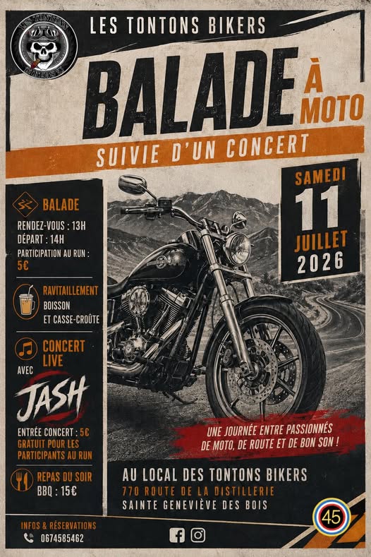 Balade à moto et concert Sainte-Geneviève-des-Bois