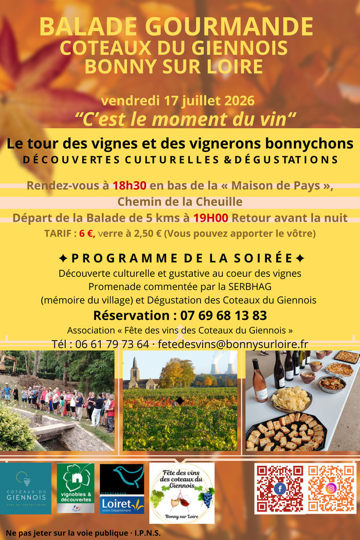 BALADE GOURMANDE COTEAUX DU GIENNOIS 17 JUILLET 2026 à BONNY SUR LOIRE BORDS DE CHEUILLE Bonny-sur-Loire