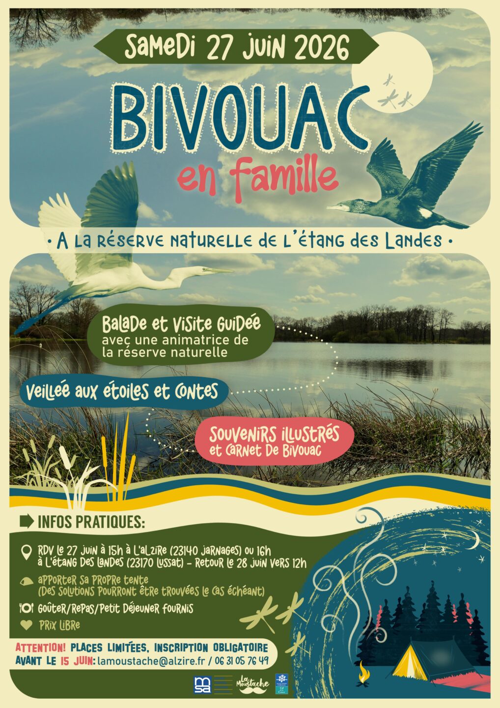Bivouac en famille à l&rsquo;étang des landes  Lussat