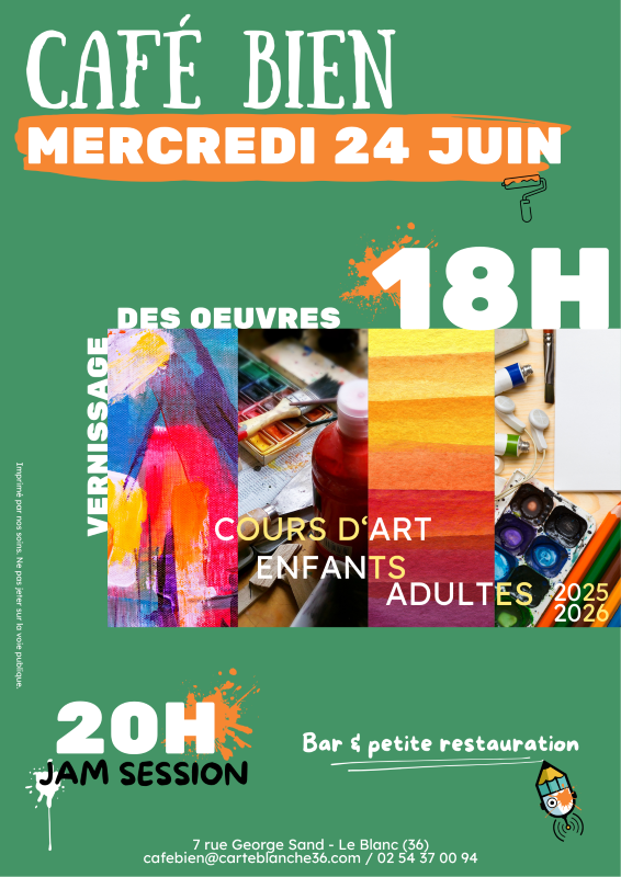 Café Bien artistique cours d’art et jam session Le Blanc