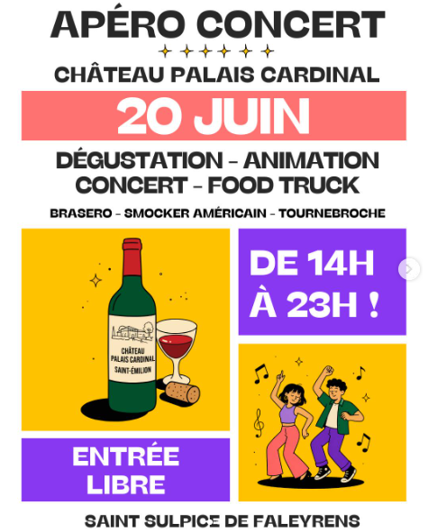 Château Palais Cardinal Apéro concert 9 Rue des Acacias Saint-Sulpice-de-Faleyrens 2026-06-20