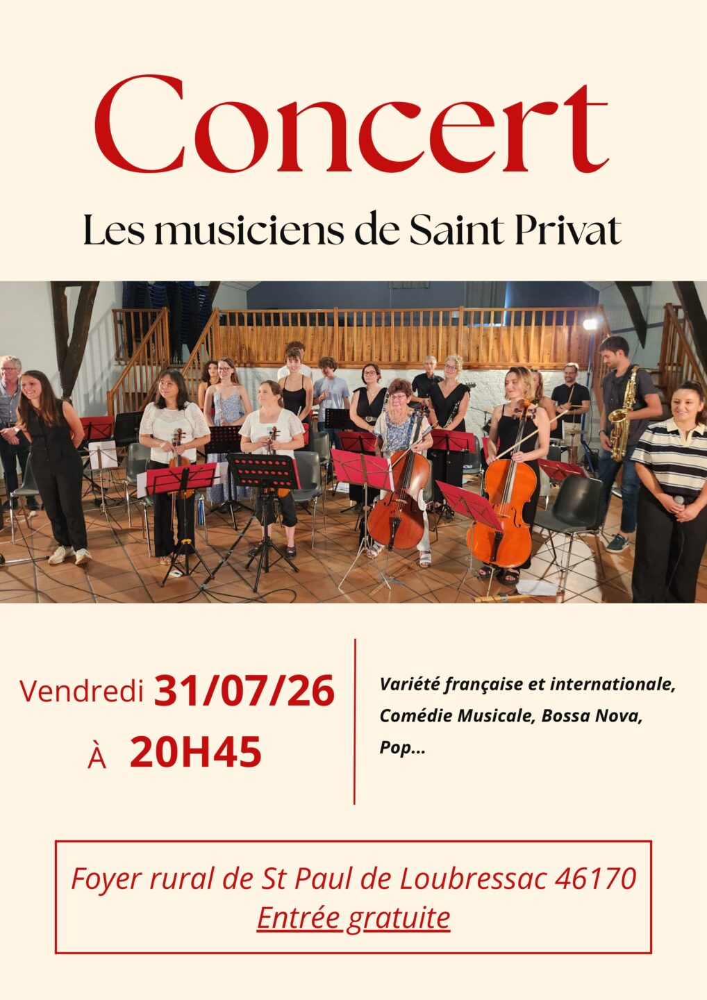 Concert à Saint-Paul-de-Loubressac: Les musiciens de Saint-Privat Saint-Paul-de-Loubressac Saint-Paul-Flaugnac