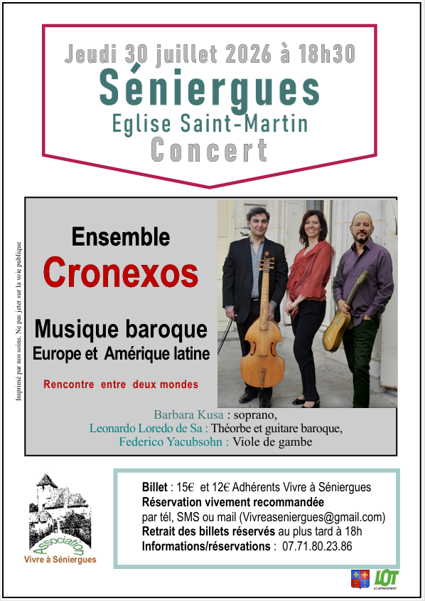 Concert à Séniergues Concert de musique baroque donné par l’ensemble Cronexos Séniergues