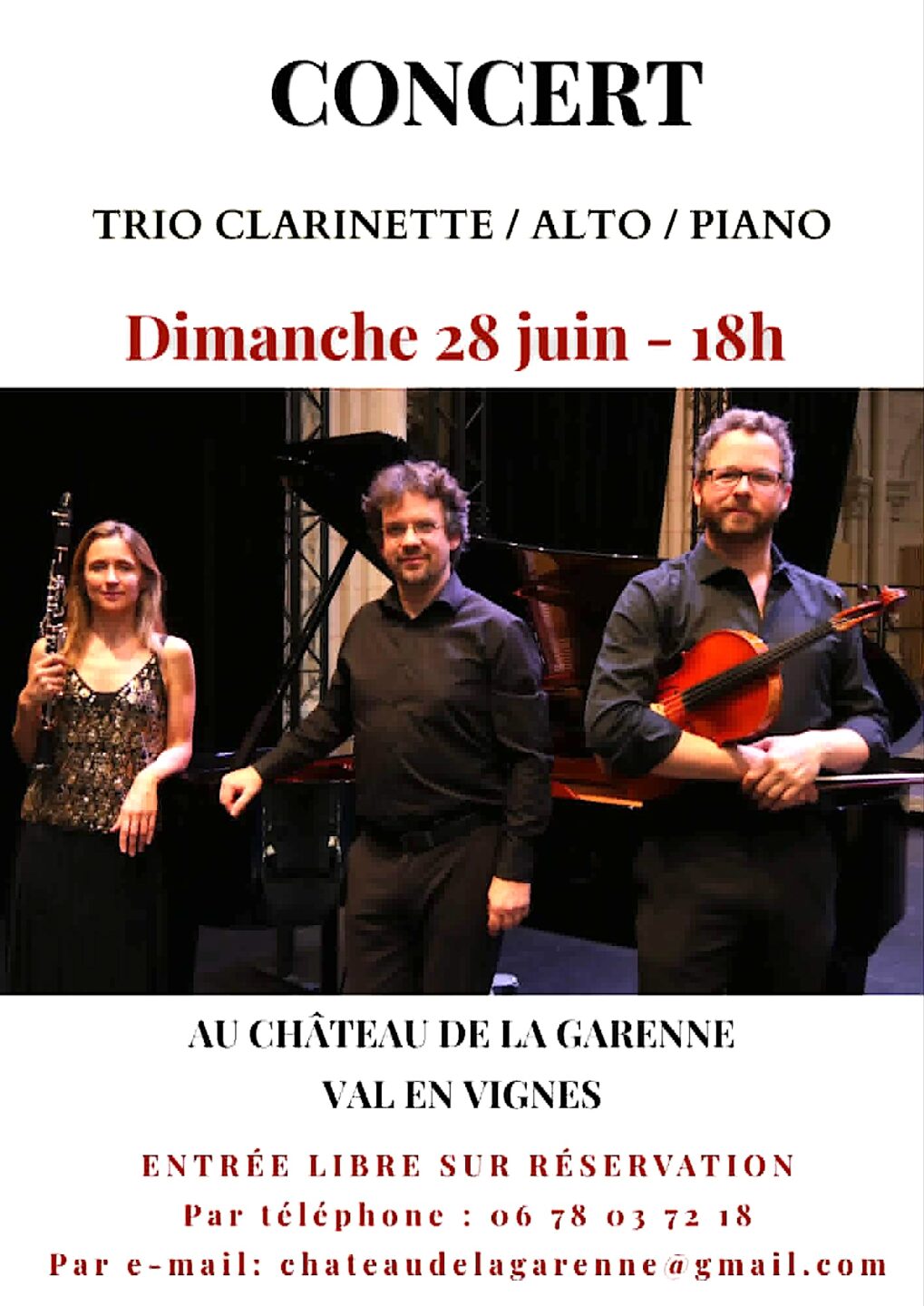 Concert au Château de la Garenne Trio Clarinette-Alto-Piano CHÂTEAU DE LA GARENNE Val en Vignes