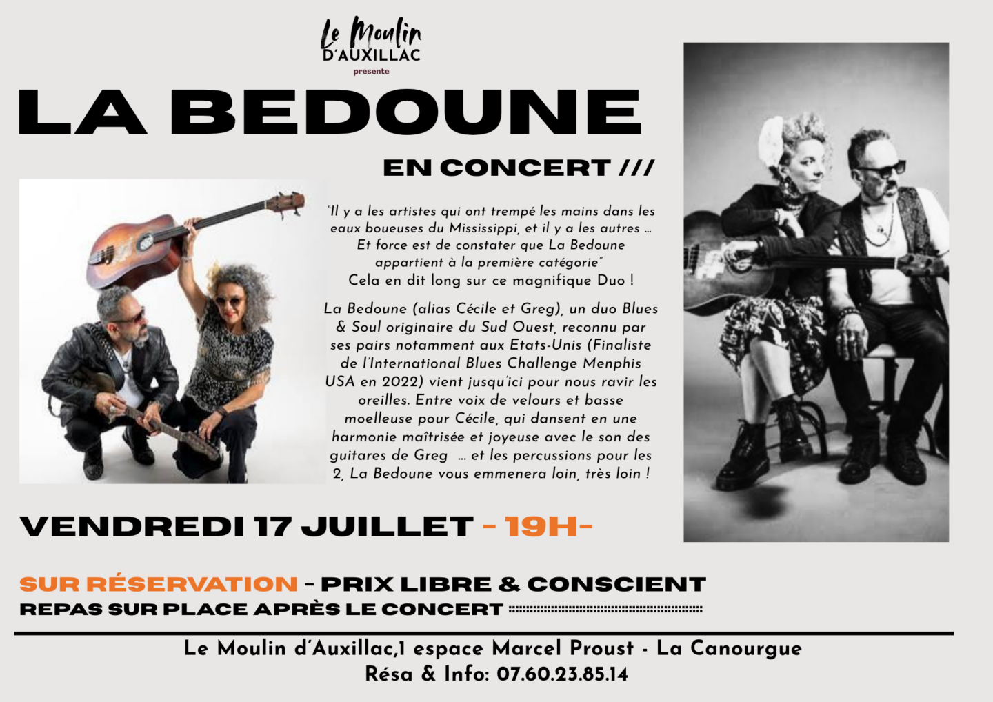 CONCERT AU MOULIN D’AUXILLAC LA BEDOUNE Le Moulin d’Auxillac La Canourgue