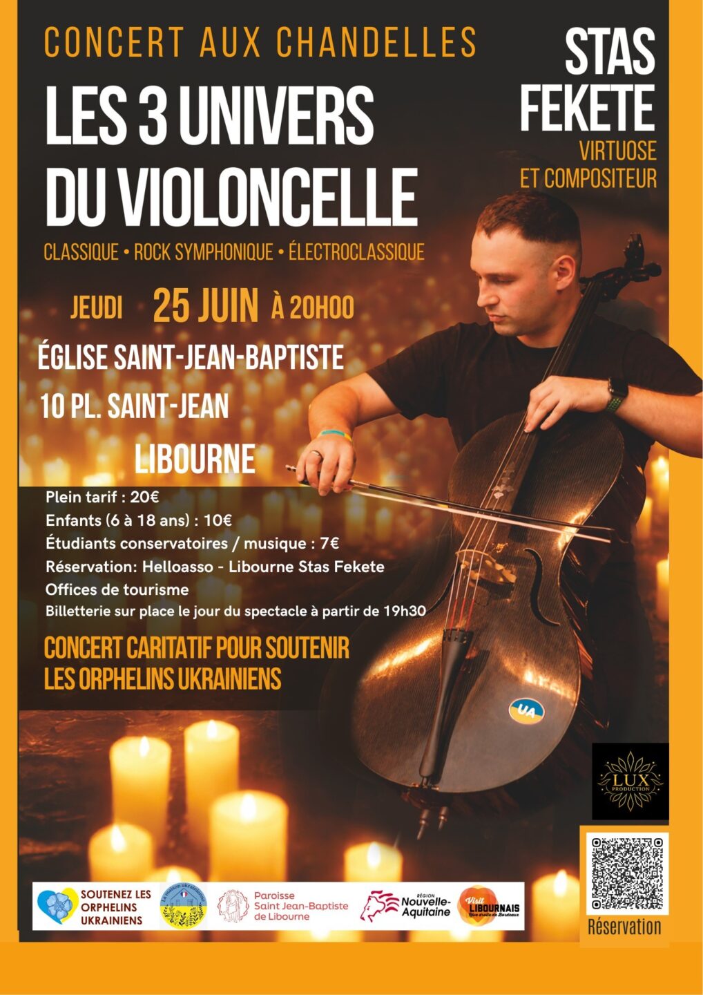 Concert aux chandelles Les 3 univers du violoncelle Libourne