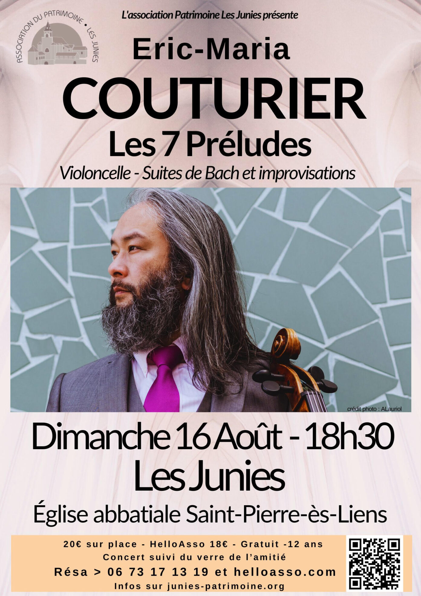 Concert aux Junies Eric-Maria Couturier Violoncelliste.  Les Junies