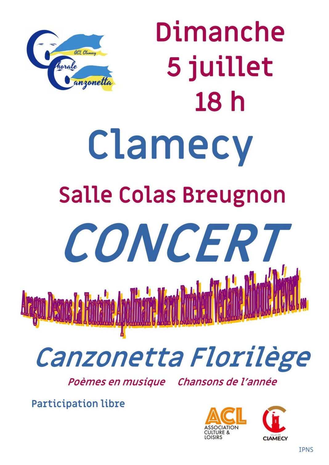 Concert Canzonetta Florilège Salle Colas Breugnon Clamecy