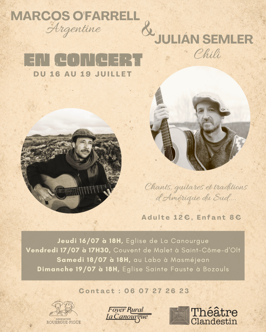CONCERT CHANTS ET MUSIQUE D&rsquo;AMERIQUE LATINE  La Canourgue
