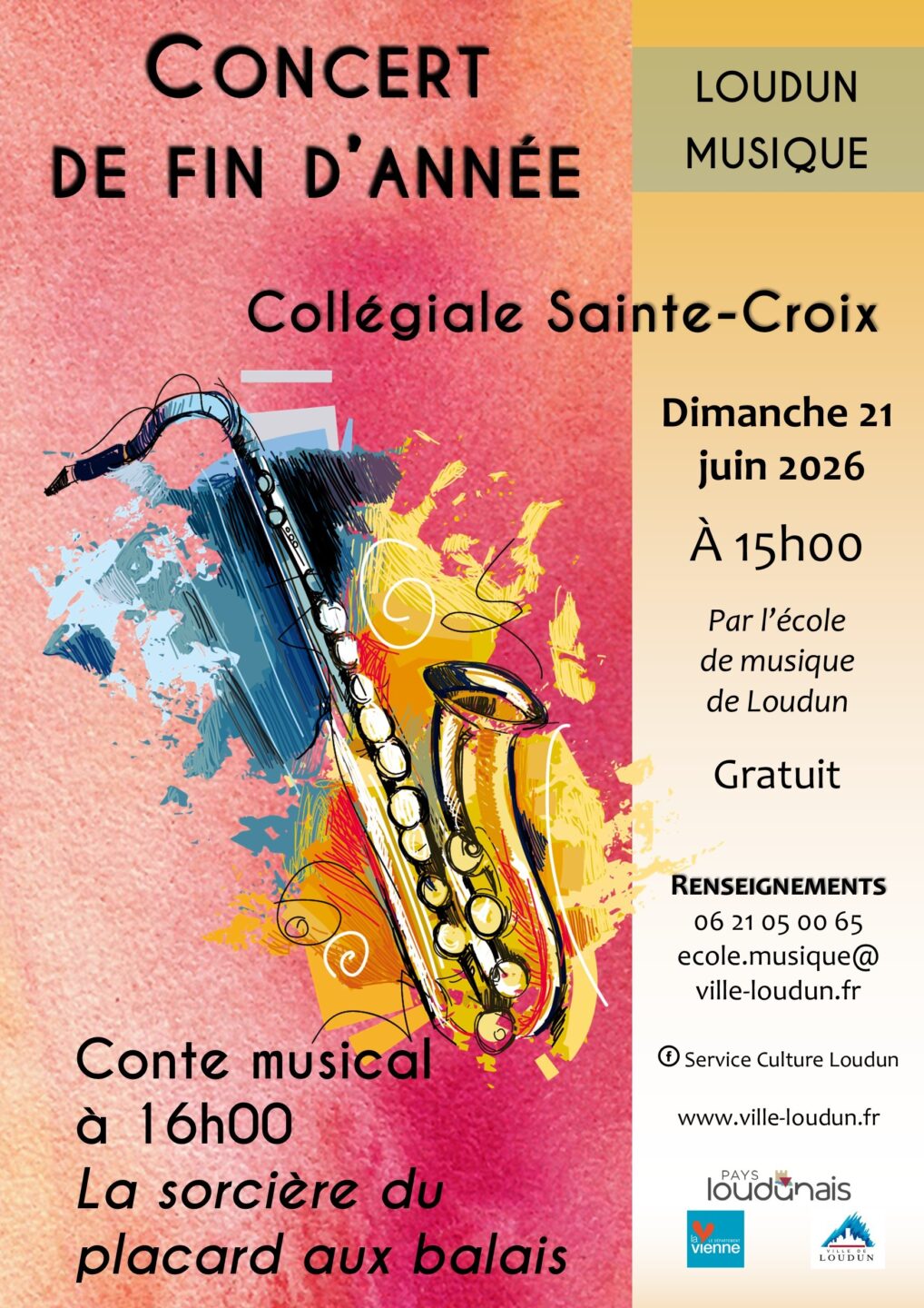 Concert de fin d&rsquo;année de l&rsquo;école de Musique Municipale de Loudun Place Sainte-Croix Loudun