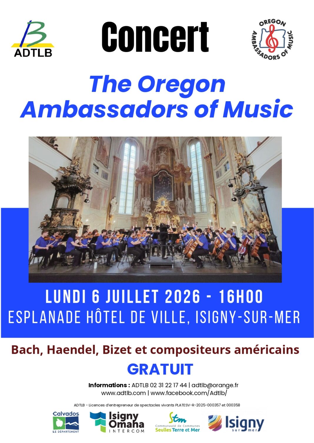 Concert de l&rsquo;orchestre à cordes The Oregon Ambassadors of Music (USA)  Isigny-sur-Mer