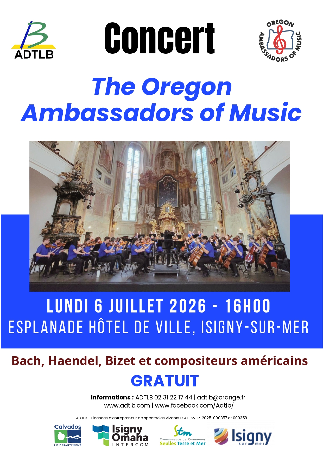 Concert de l'orchestre à cordes The Oregon Ambassadors of Music (USA) Esplanade de l'Hôtel de Ville Isigny-sur-Mer 2026-07-06