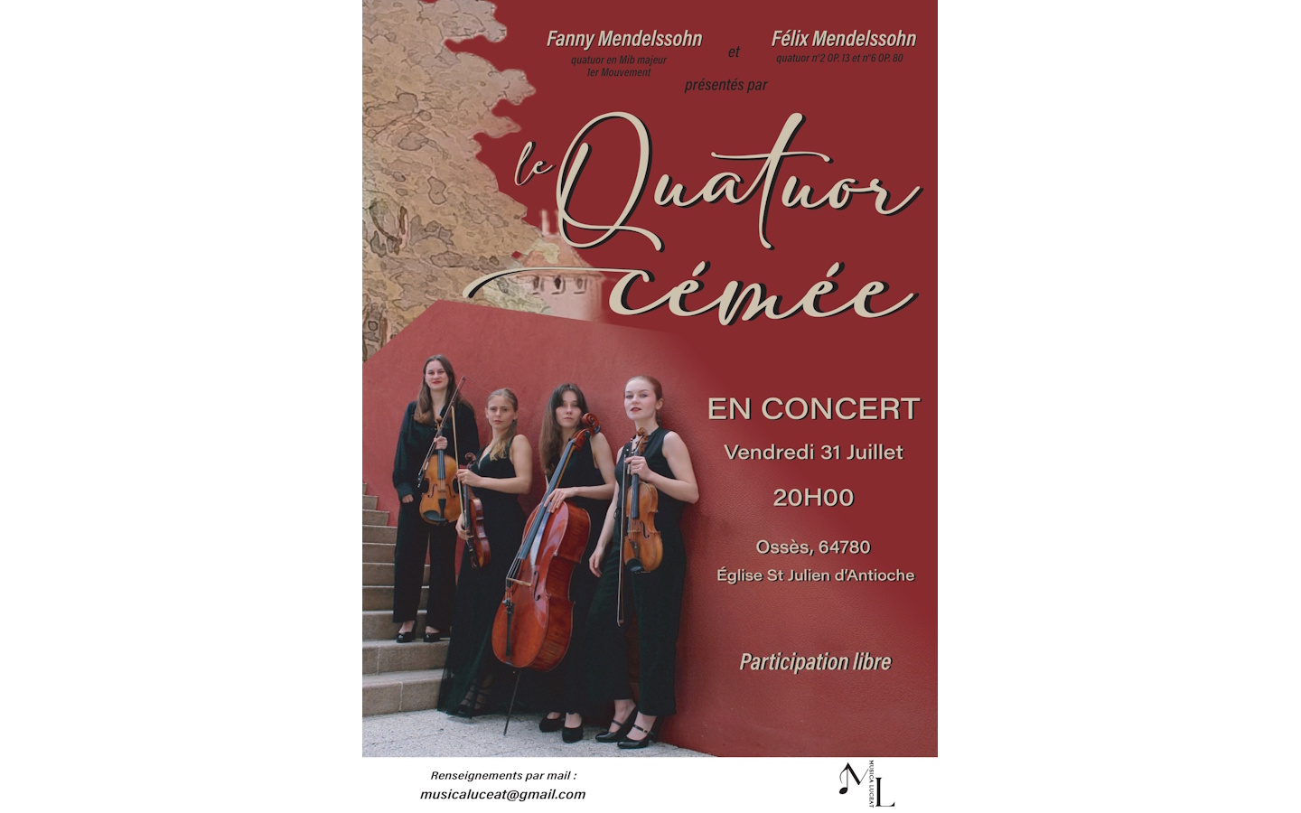 Concert de musique de chambre Le Quatuor Cémée Ossès