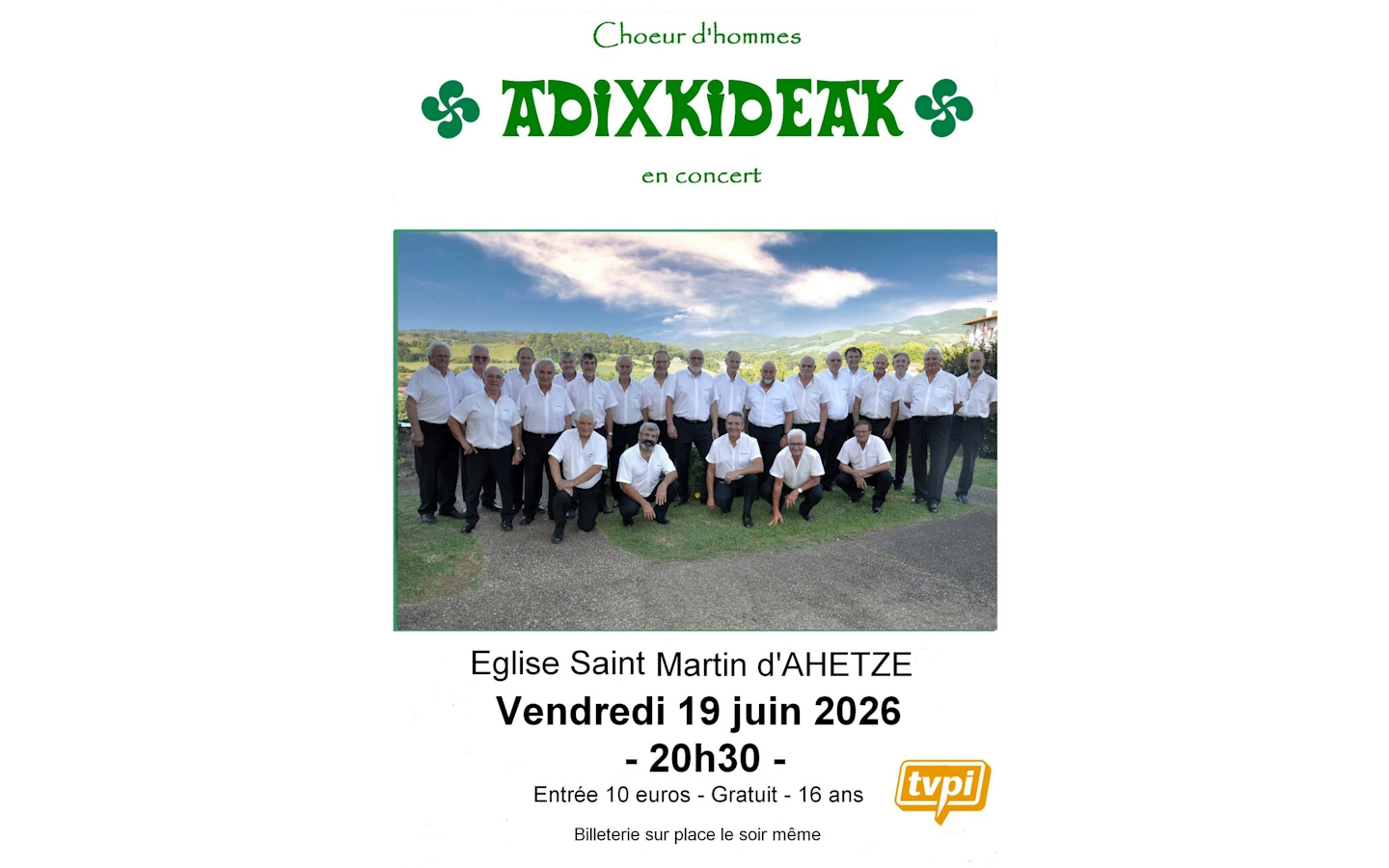 Concert du Chœur d’Hommes Adixkideaks Eglise Saint Martin Ahetze