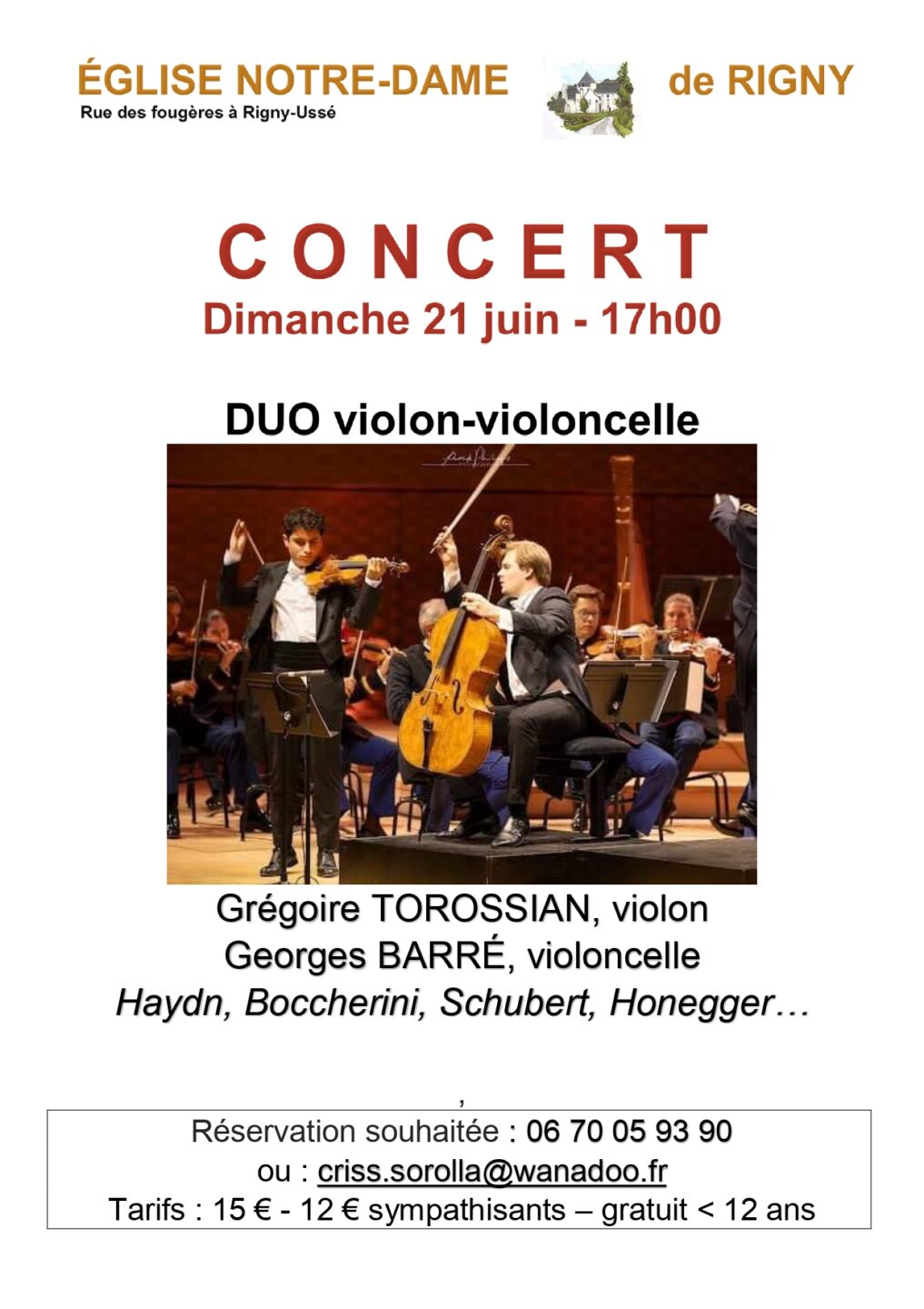Concert duo violon-violoncelle Rigny-Ussé