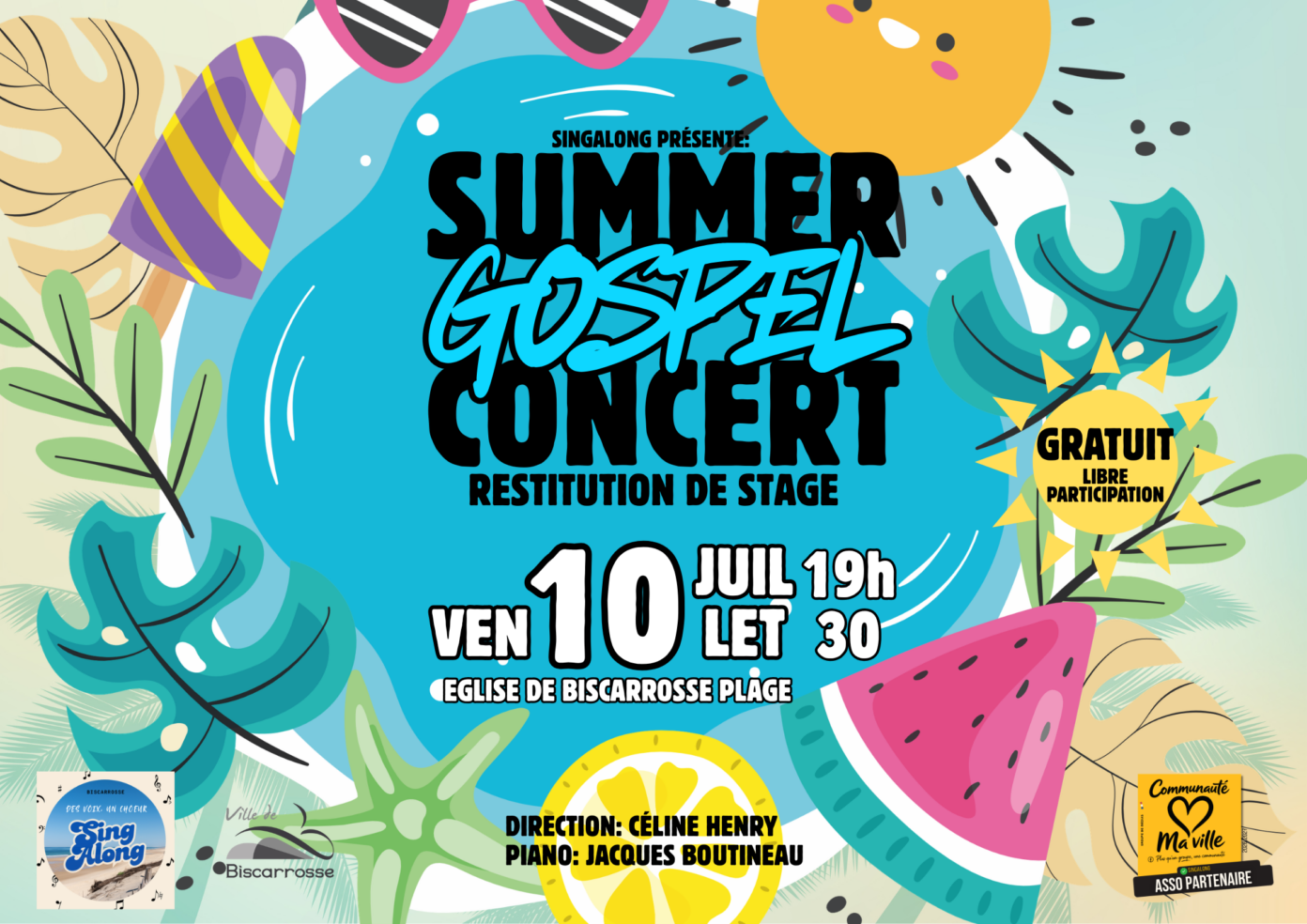 Concert Gospel d&rsquo;été Rue de l&rsquo;Église Biscarrosse