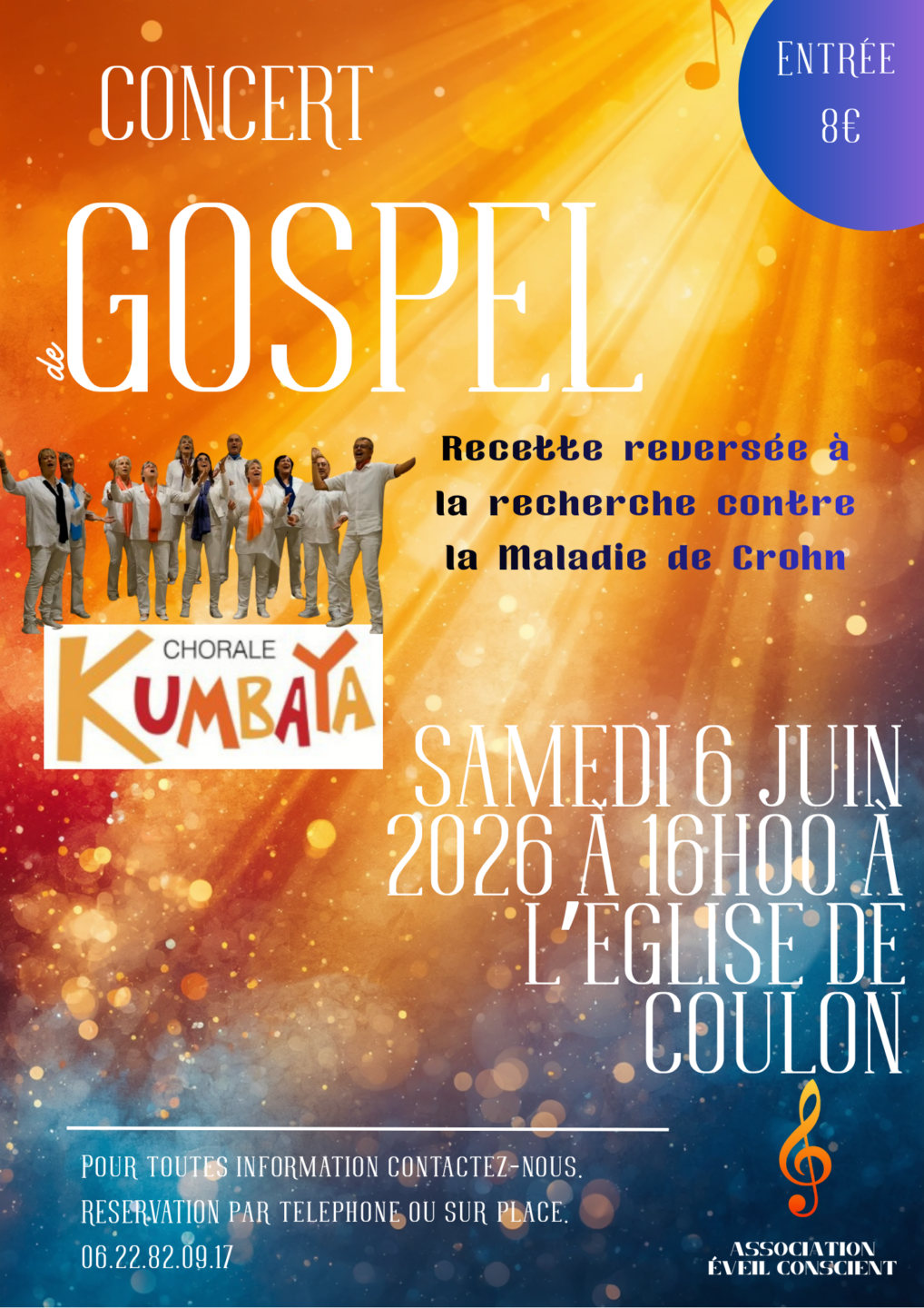 Concert gospel solidaire pour la recherche contre la maladie de crohn à Coulon place de l&rsquo;église Coulon