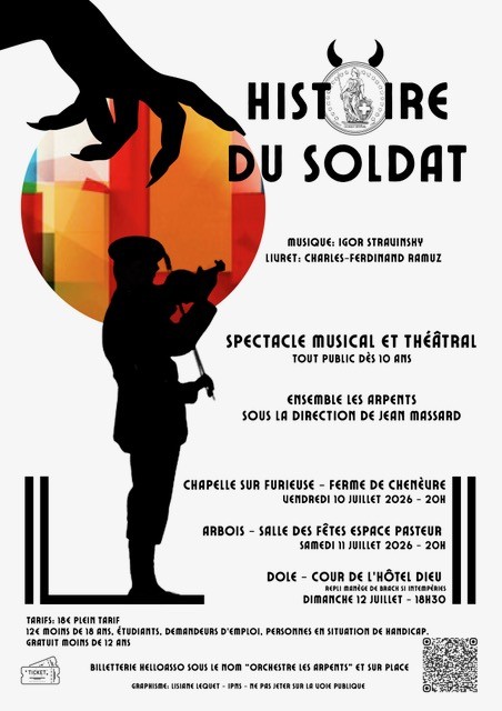 Concert Histoire du Soldat spectacle musical et théatral Musique Igor Stravinsky Cour de L'Hôtel Dieu Médiathèque (repli si intempéries au Manège de Brack) DOLE Dole 2026-07-12