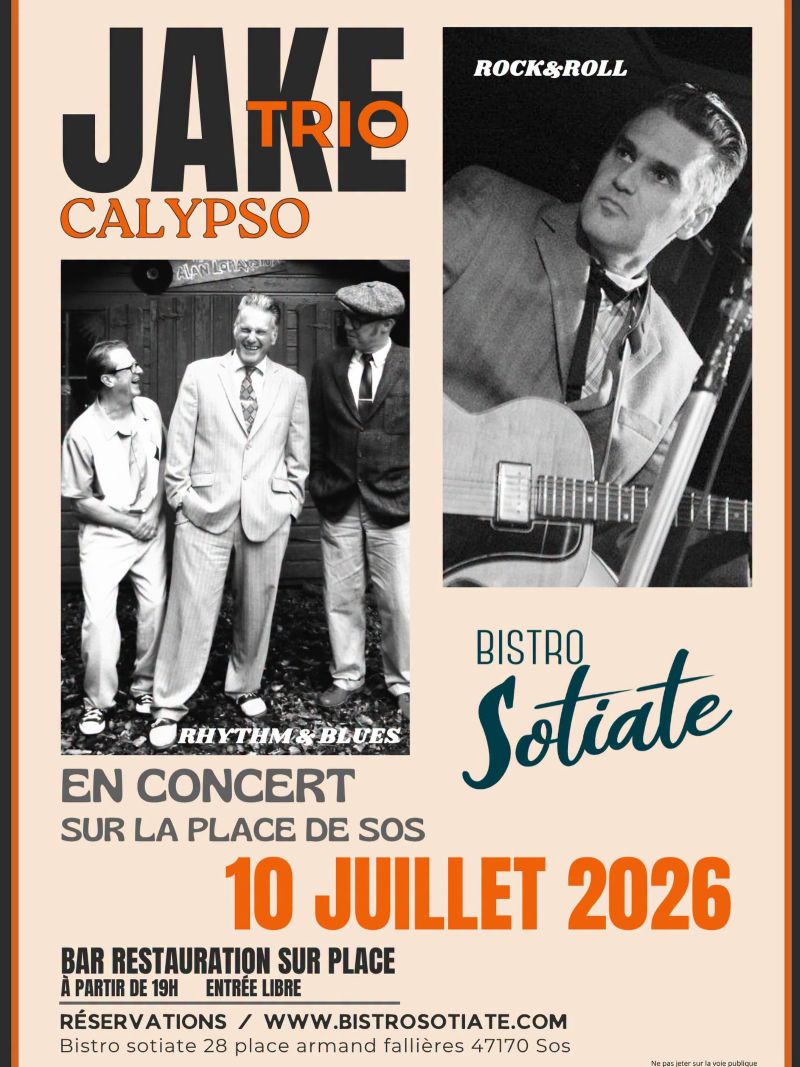 Concert Jake Calypso trio au Bistrot Sotiate  Sos