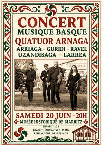 Concert musique basque Quatuor Arnaga Rue Broquedis Biarritz