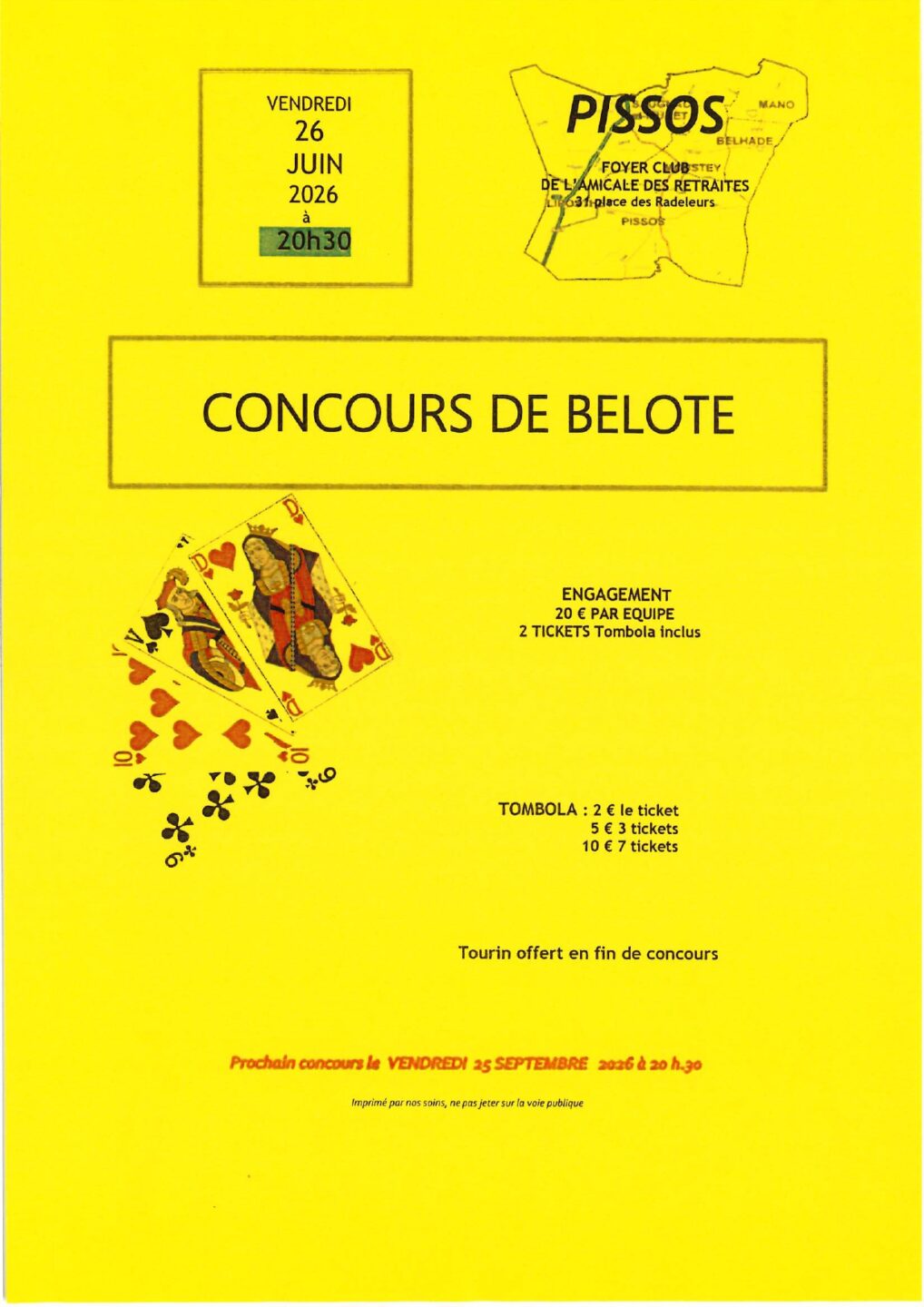Concours de Belote Foyer Club de l’Amicale des Retraités Pissos