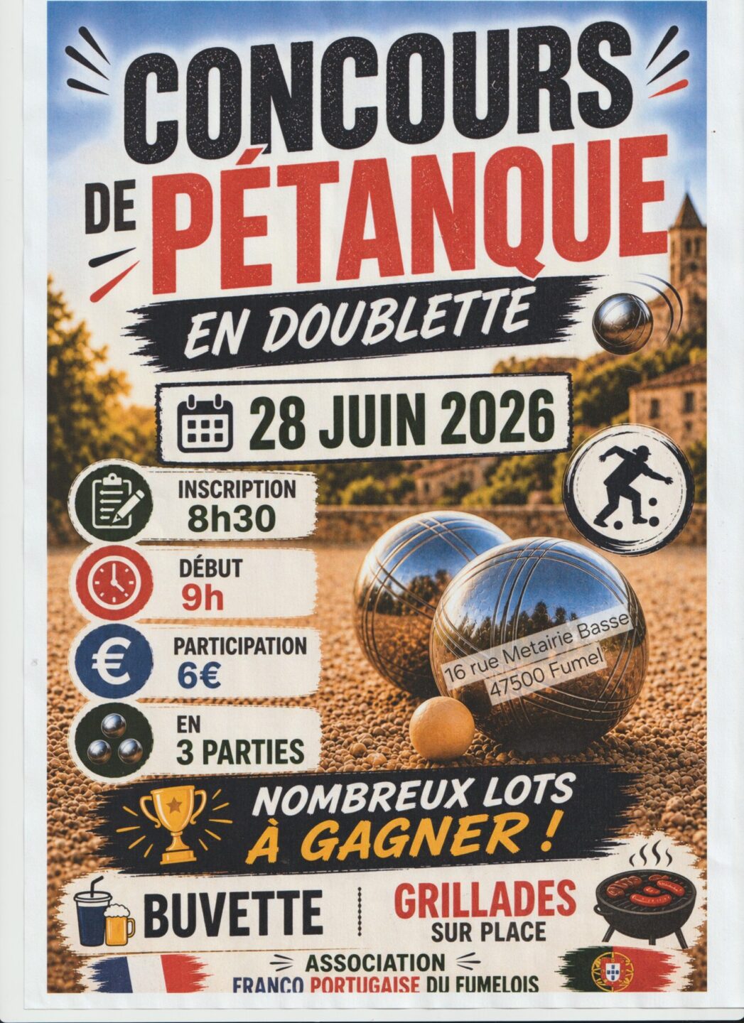 Concours de pétanque Salle association franco-portugaise Fumel