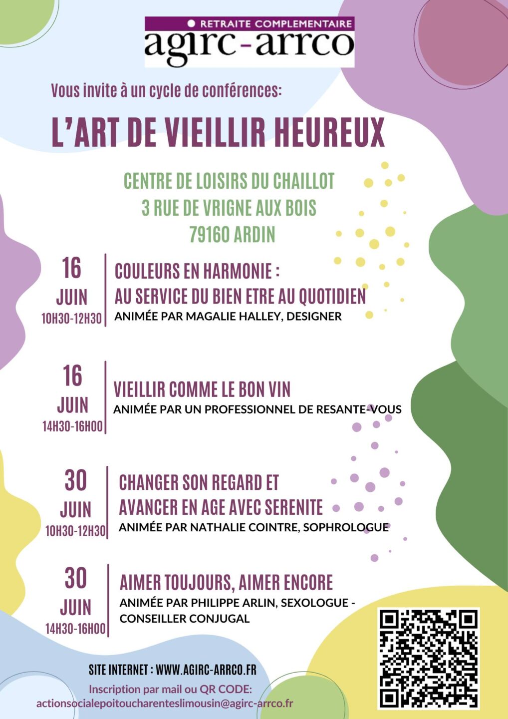 Conférences L’art de vivre heureux Centre de loisirs du Chaillot Ardin