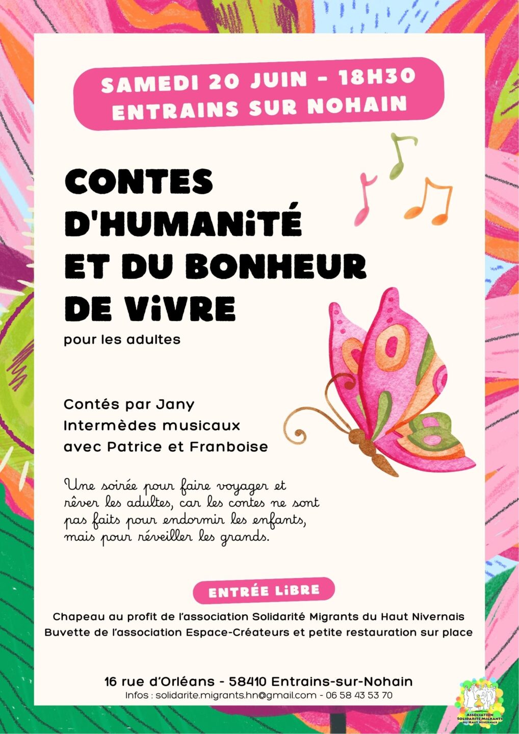 Contes d'humanité et du bonheur de vivre Pour les adultes 16 Rue d'Orléans Entrains-sur-Nohain 2026-06-20