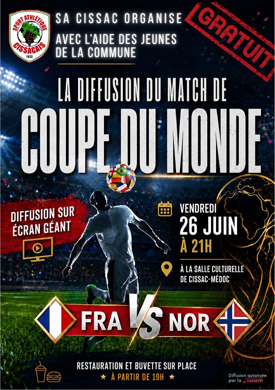 Coupe du Monde 2026 soirée retransmission à Cissac Salle des fêtes Cissac-Médoc