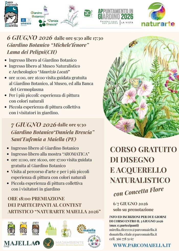 Cours de dessin et aquarelle naturaliste, Giardino Botanico Daniela Brescia, Sant’Eufemia a Maiella