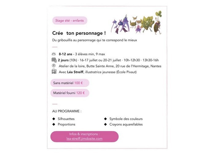 Crée ton personnage ! – Stage de dessin été enfants – Atelier de la Loire Atelier de la Loire Nantes