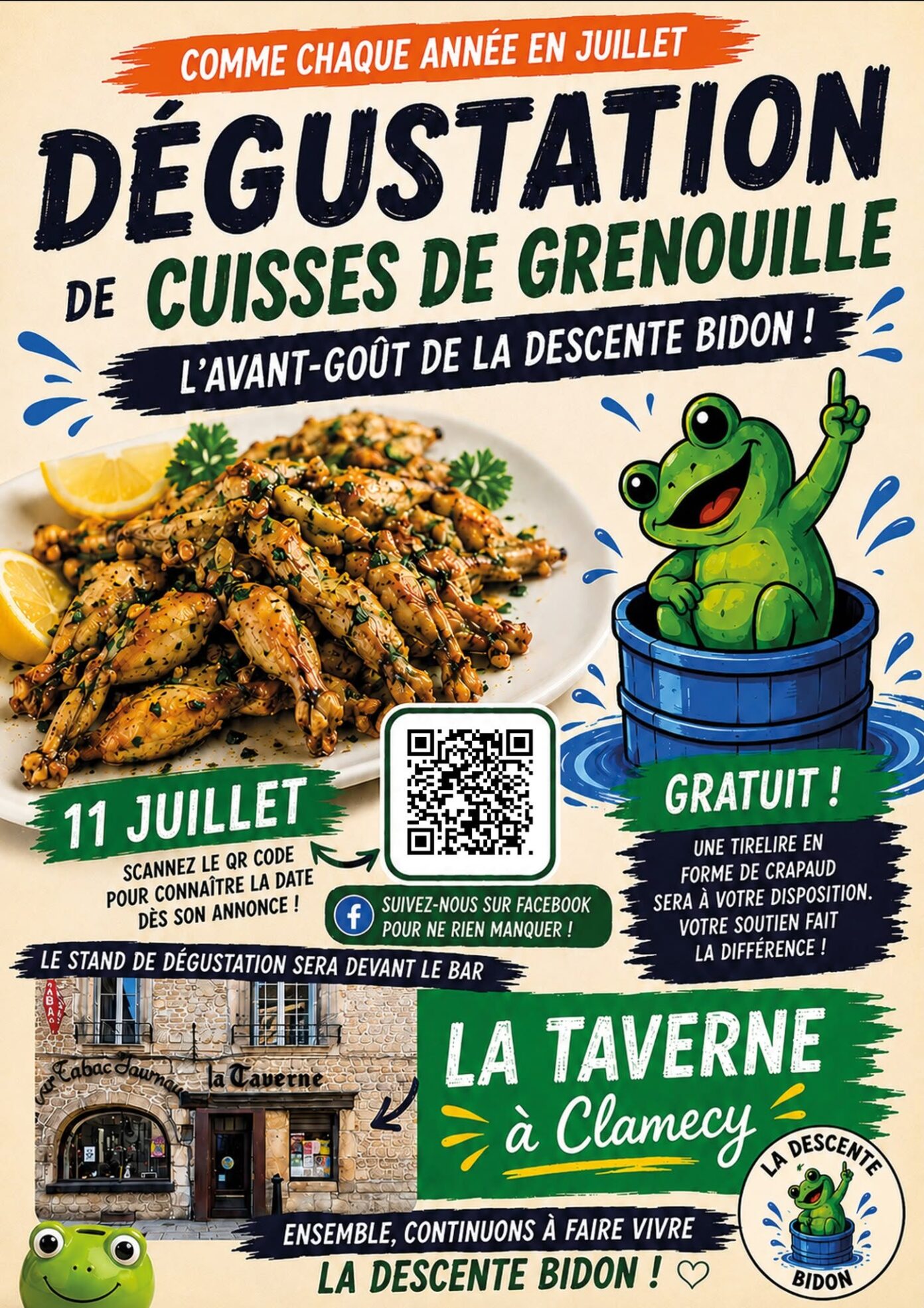 Dégustation de cuisses de grenouille l&rsquo;avant goût de la Descente Bidon ! Café-Bar La Taverne Clamecy