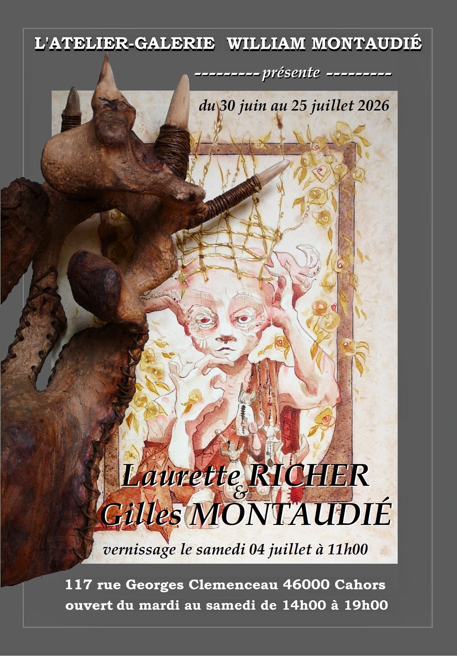 Exposition de Laurette Richer et Gilles Montaudié à l'atelier-galerie William Montaudié 117 rue Georges Clémenceau Cahors 2026-06-30