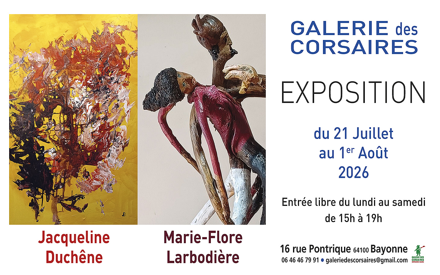 Exposition Jacqueline Duchêne et Marie-Flore Larbodière Galerie des Corsaires Bayonne