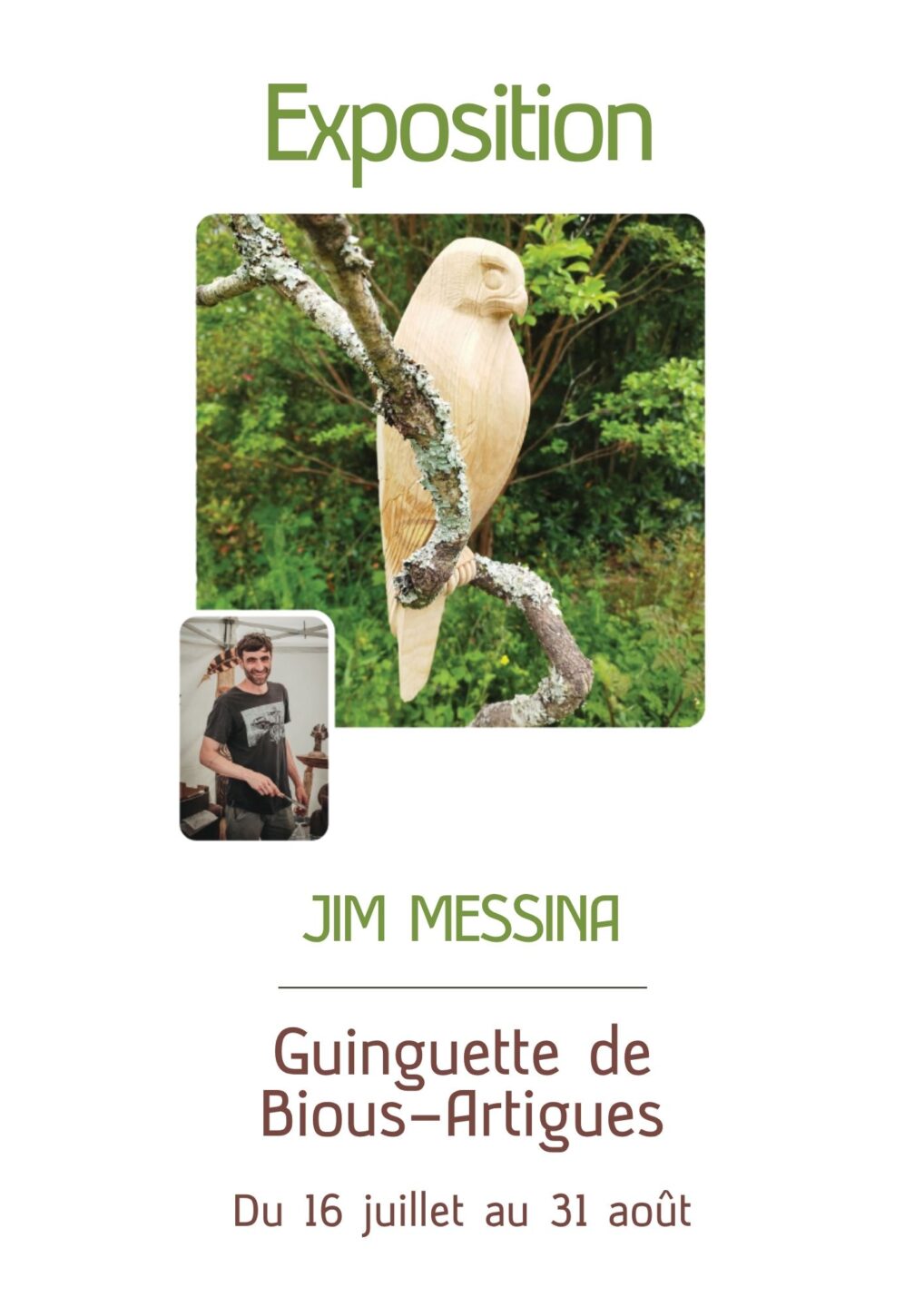 Exposition Jim Messina sculpture sur bois Laruns