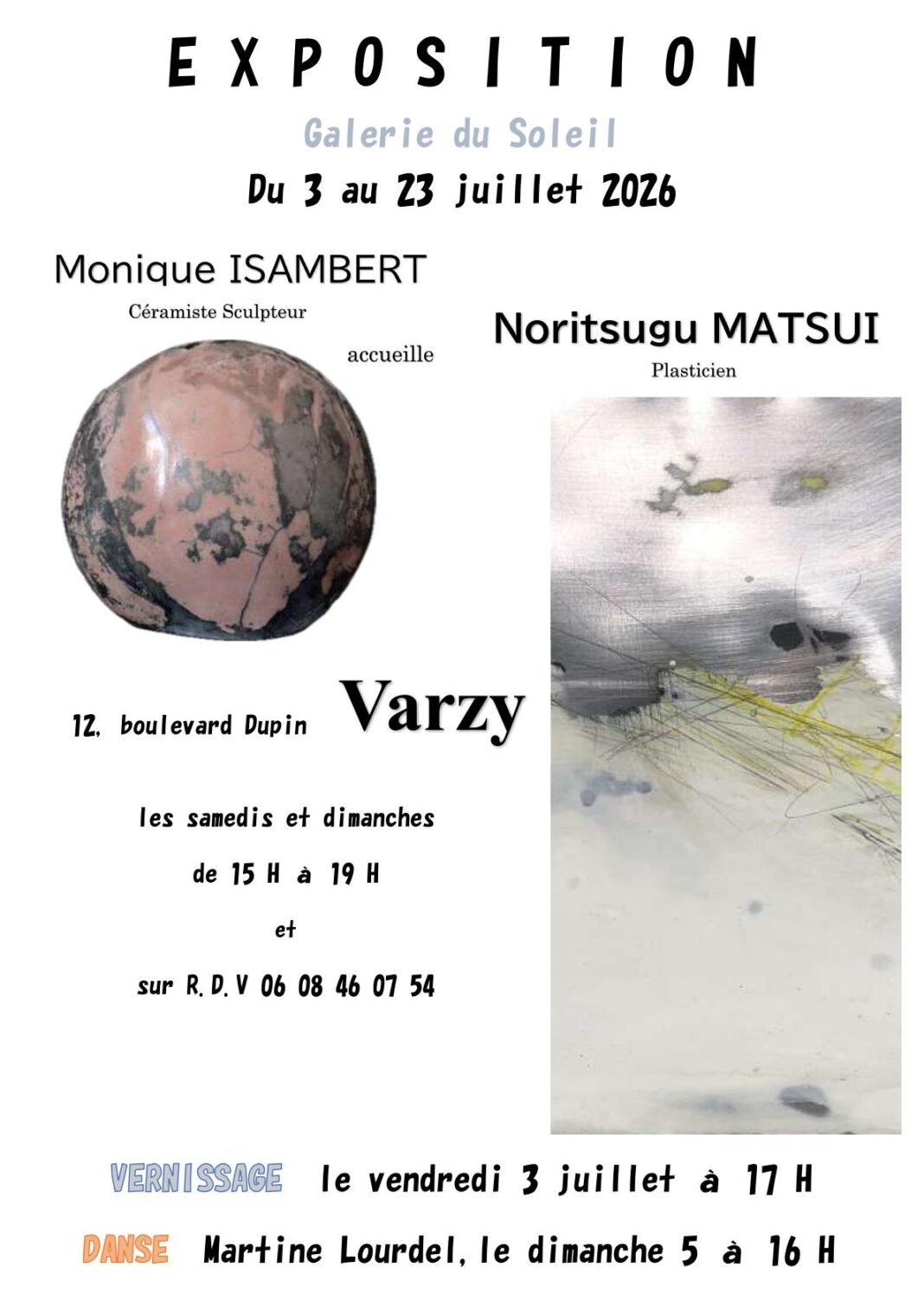 Exposition Monique Isambert et Noritsugu Matsui Galerie du Soleil Varzy