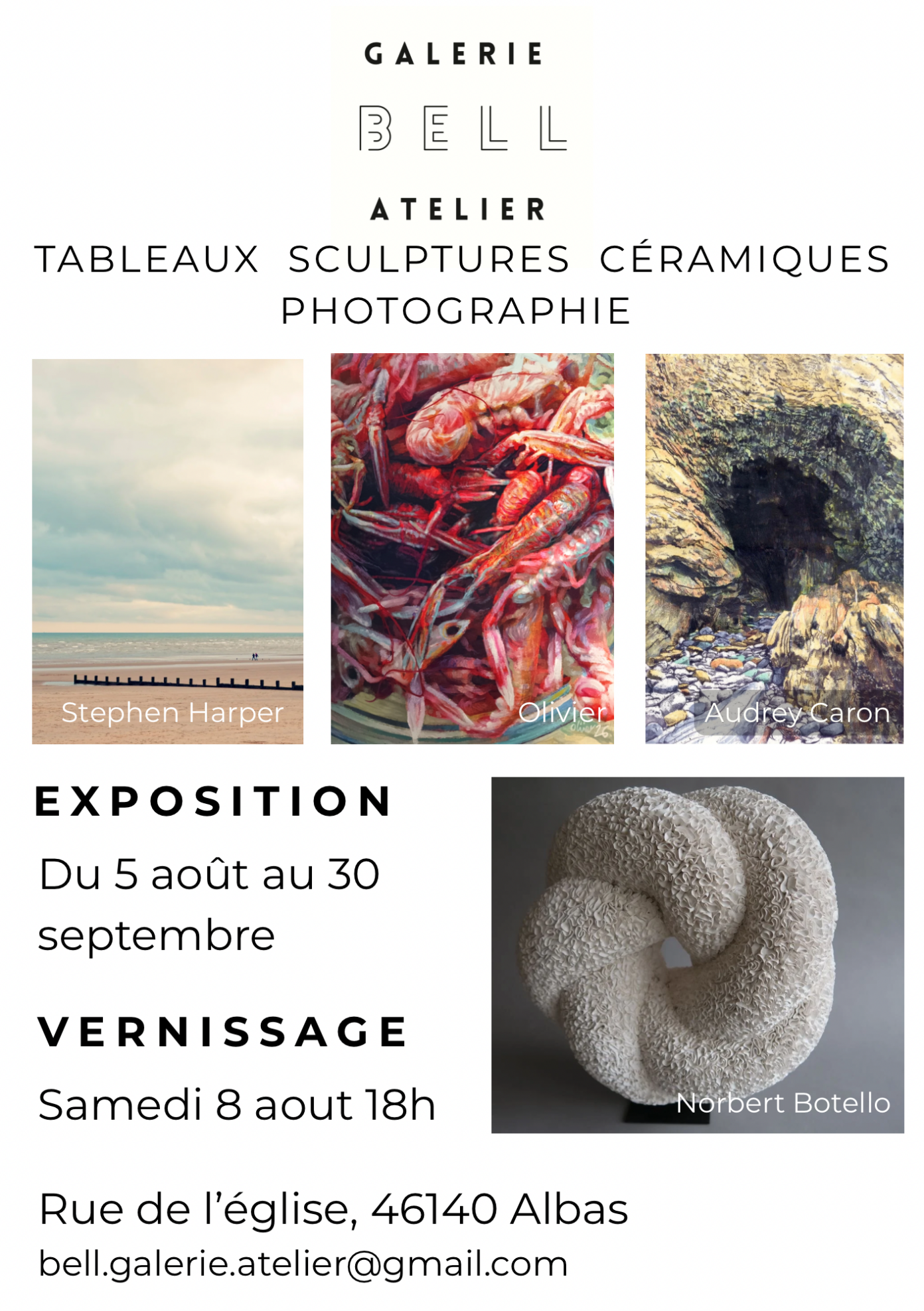 Exposition tableaux, sculptures, céramique, photographie  Albas