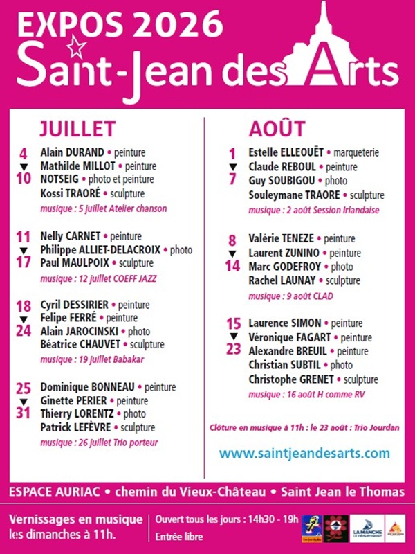 Expositions estivales Saint Jean des Arts Espace Auriac Saint-Jean-le-Thomas